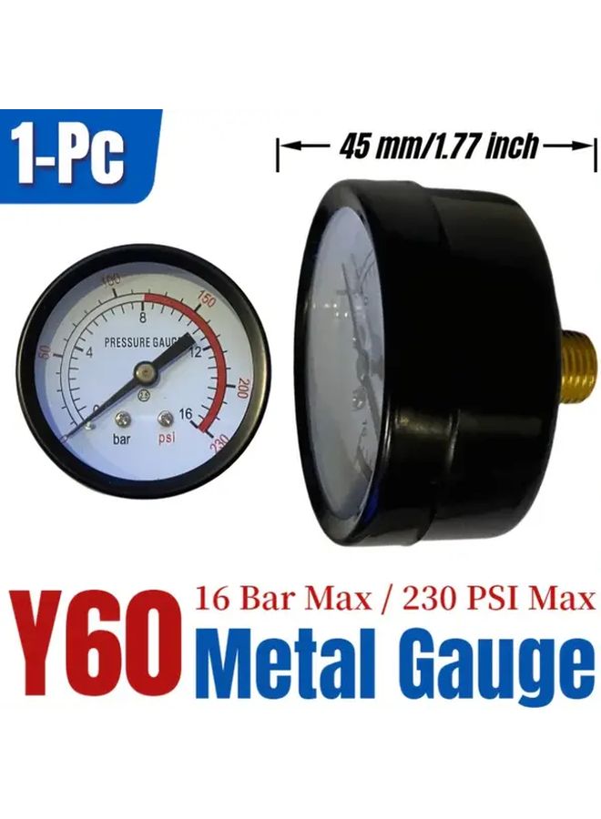 مقياس ضغط هواء Y60 مزدوج المقياس 16 بار 230 رطل/بوصة مربعة 1/4 BSP معدني - Image 3