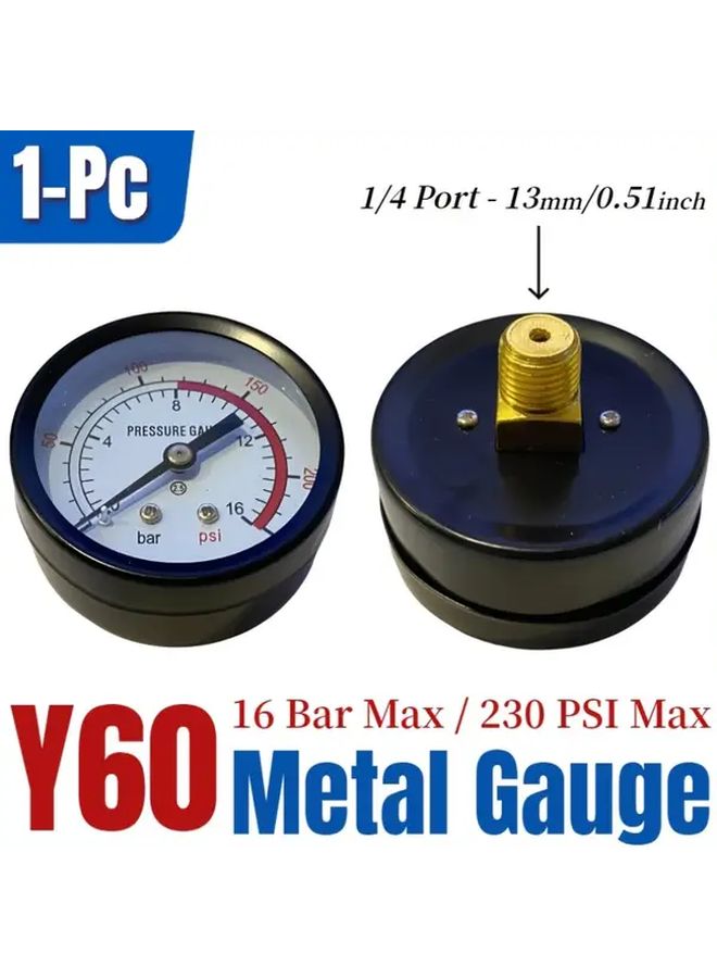 مقياس ضغط هواء Y60 مزدوج المقياس 16 بار 230 رطل/بوصة مربعة 1/4 BSP معدني - Image 1