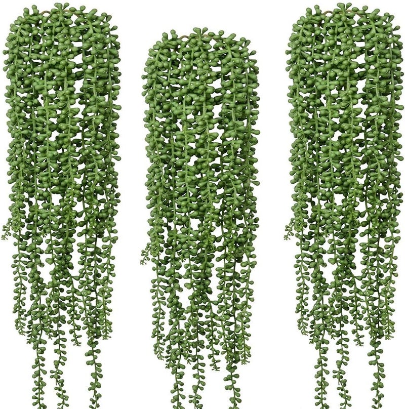 Antspirit Artificial Succulents Hanging Plants 3pcs Artificial Fake String of Pearls Hanging Plant for Wall Home Garden Decor - Image 1