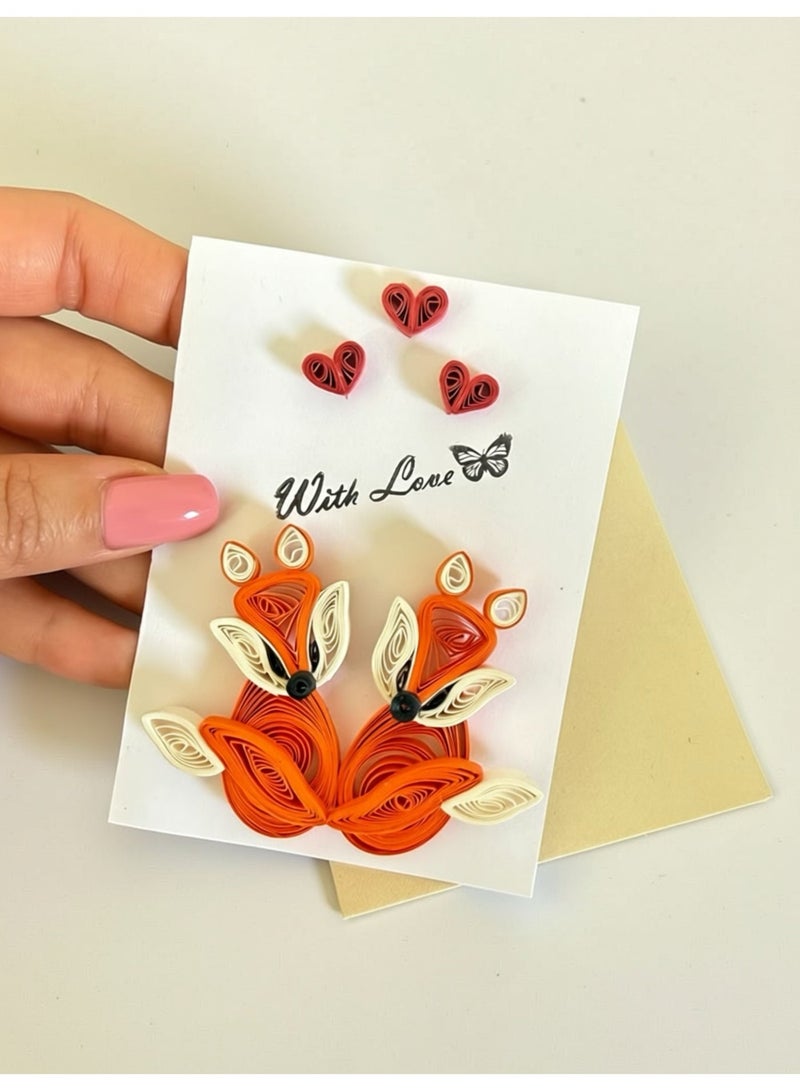 Romantic Love Handmade Greeting Card, Cute Fox Couple Design, Perfect Gift for Couples, Anniversary and Special Celebrations - Image 1