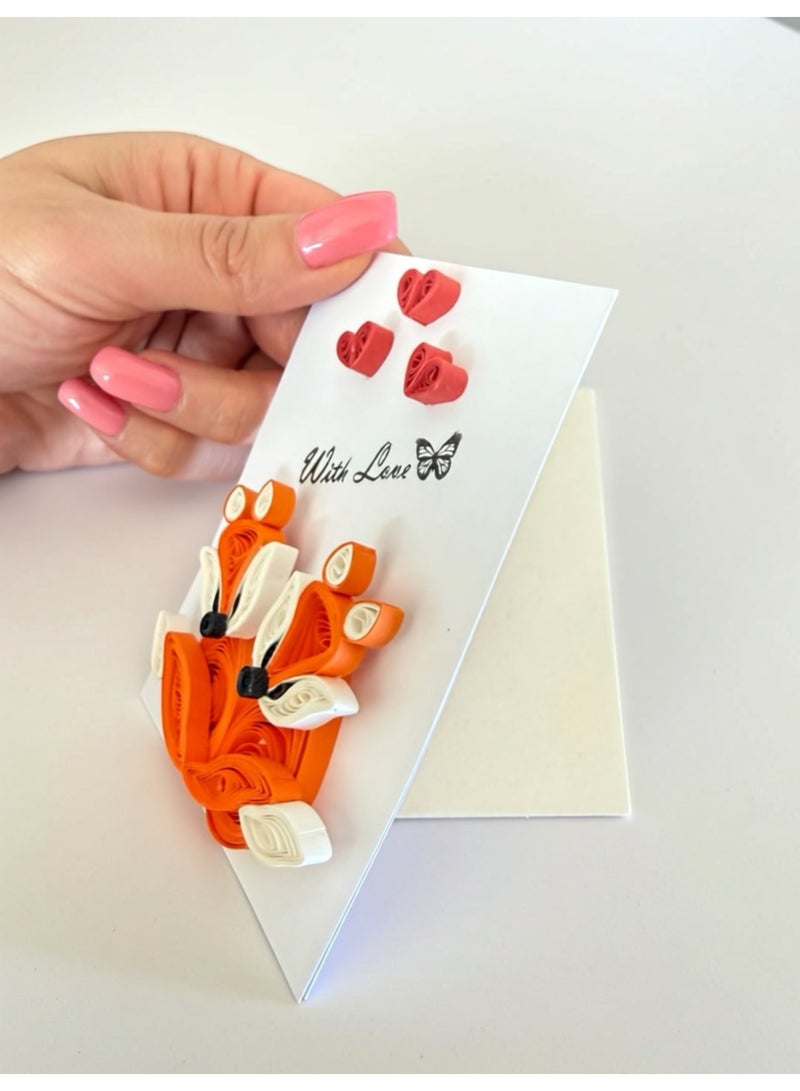 Romantic Love Handmade Greeting Card, Cute Fox Couple Design, Perfect Gift for Couples, Anniversary and Special Celebrations - Image 3