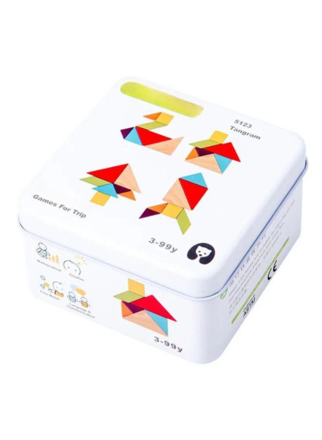 لعبة ألغاز تدريب الذكاء الخشبية في علبة معدنية - ألعاب عد للأطفال - رياضيات - ألعاب DIY، تانجرام - Image 1