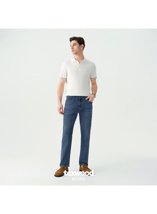 Texwood Apple Men's Denim Jeans New Mulberry Silk Comfortable Straight-leg Breathable Cotton Vintage Pants Medium Blue 29 - Image 2