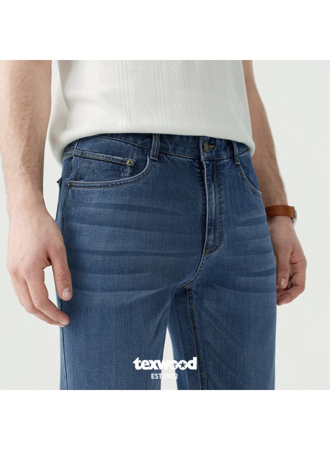 Texwood Apple Men's Denim Jeans New Mulberry Silk Comfortable Straight-leg Breathable Cotton Vintage Pants Medium Blue 29 - Image 1