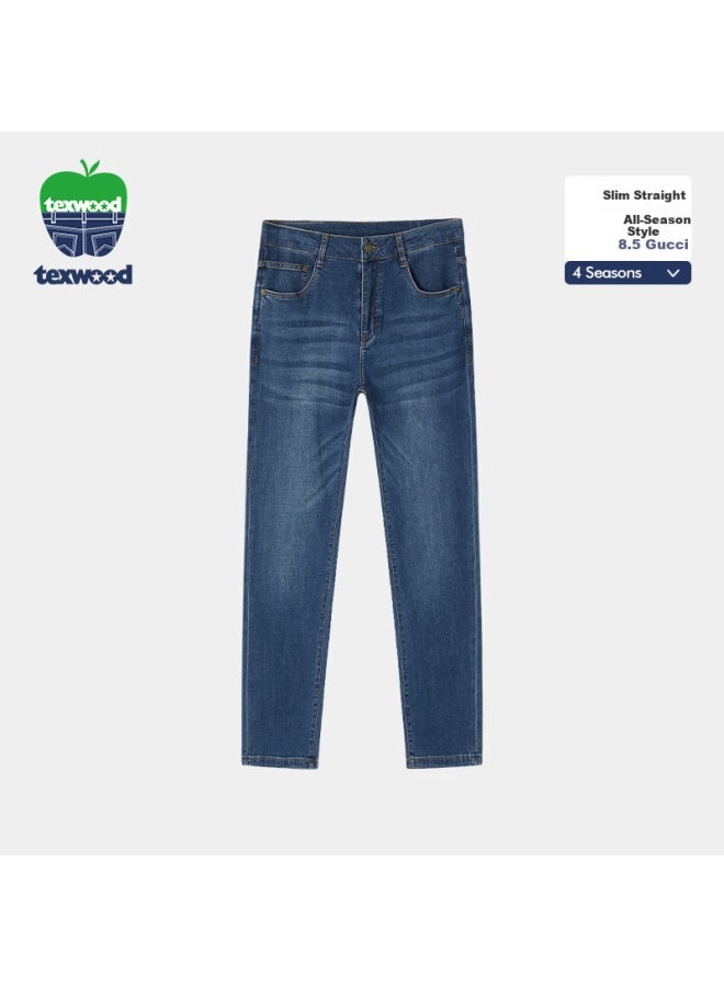 Texwood Apple Men's Denim Jeans New Mulberry Silk Comfortable Straight-leg Breathable Cotton Vintage Pants Medium Blue 29 - Image 3