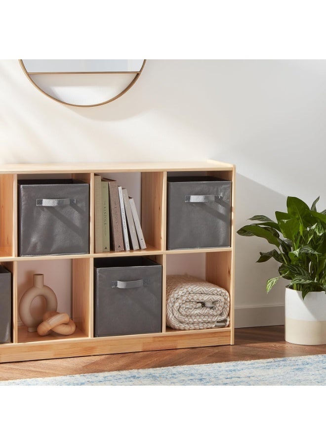 Six dark gray foldable fabric square storage boxes with handles, measuring 27×27×28 cm. - Image 2