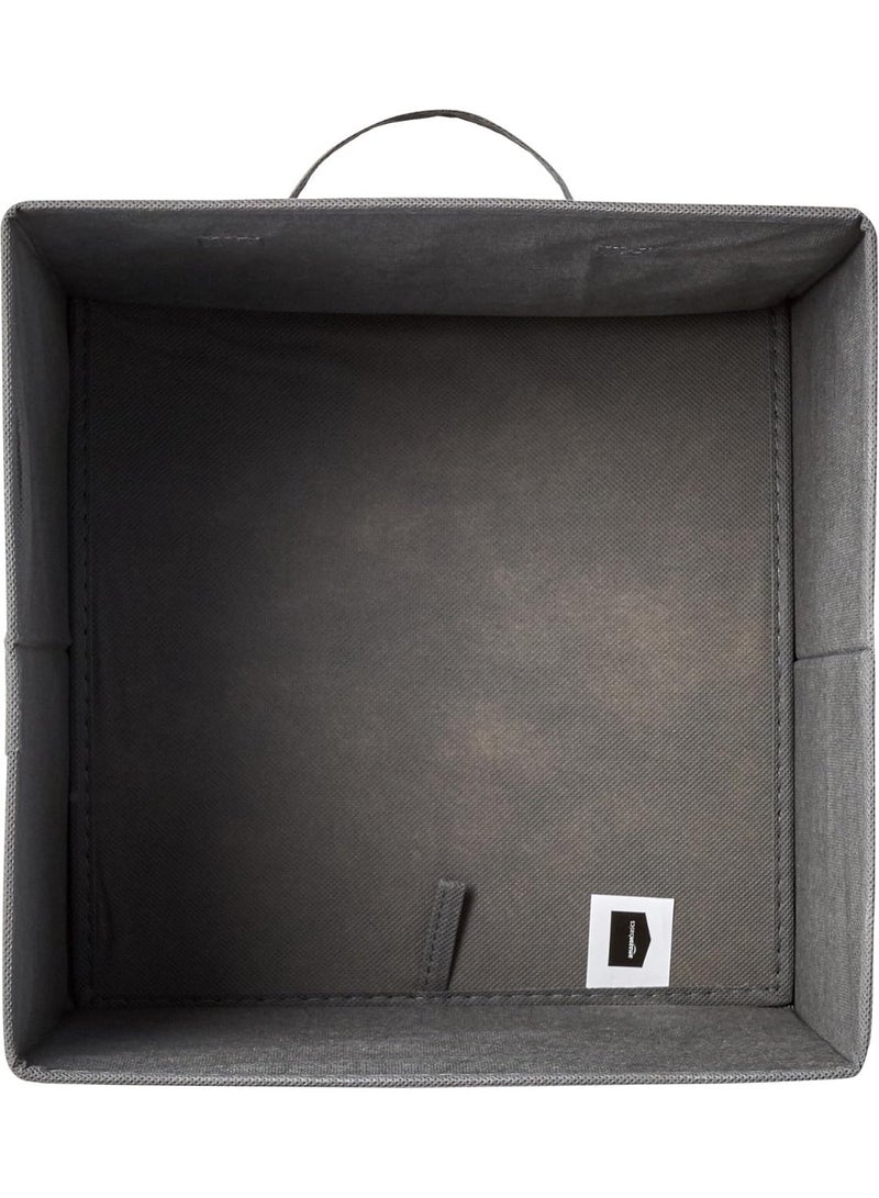Six dark gray foldable fabric square storage boxes with handles, measuring 27×27×28 cm. - Image 3