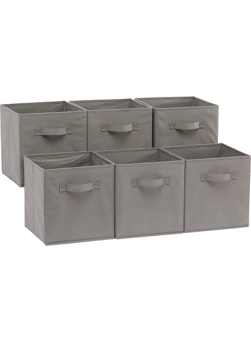 Six dark gray foldable fabric square storage boxes with handles, measuring 27×27×28 cm. - Image 1