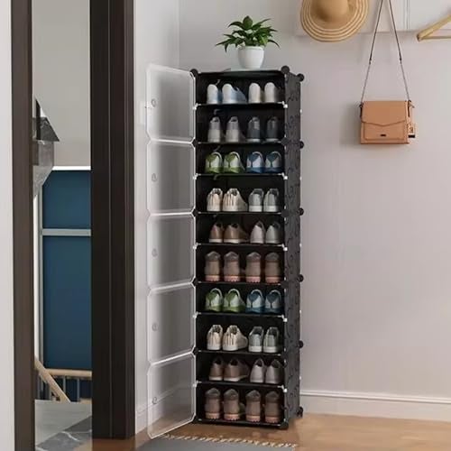 Zemic 𝟏𝟎 𝐒𝐡𝐞𝐥𝐟 Shoe Rack Plastic & 𝐏𝐥𝐚𝐬𝐭𝐢𝐜 𝐒𝐡𝐨𝐞 𝐑𝐚𝐜𝐤 𝐟𝐨𝐫 𝐇𝐨𝐦𝐞 Storage Plastic Organizer with Door for Entryway, Chappal Slipper Sandals Stand【Black, 10-Shelf-5-Door】 - Image 1