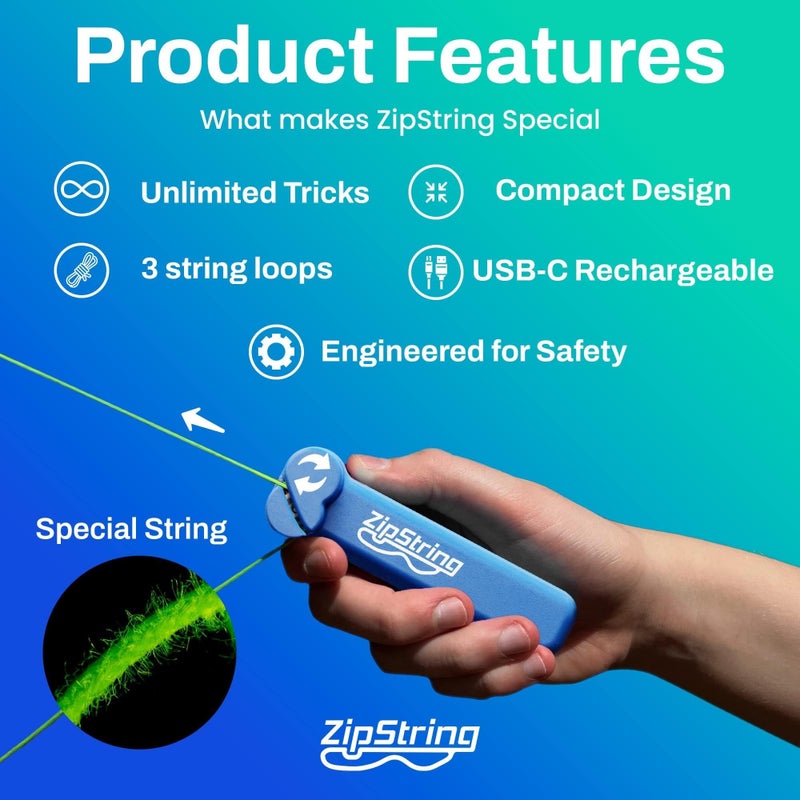 ZipString Original - As Seen on Shark Tank - Classic ZipString Rope Launcher Toy, Perfect for Kids & Adults - Fly a String Loop in The Air for Endless Tricks & Fun, Wonderment Awaits, Bodacious Blue - Image 2