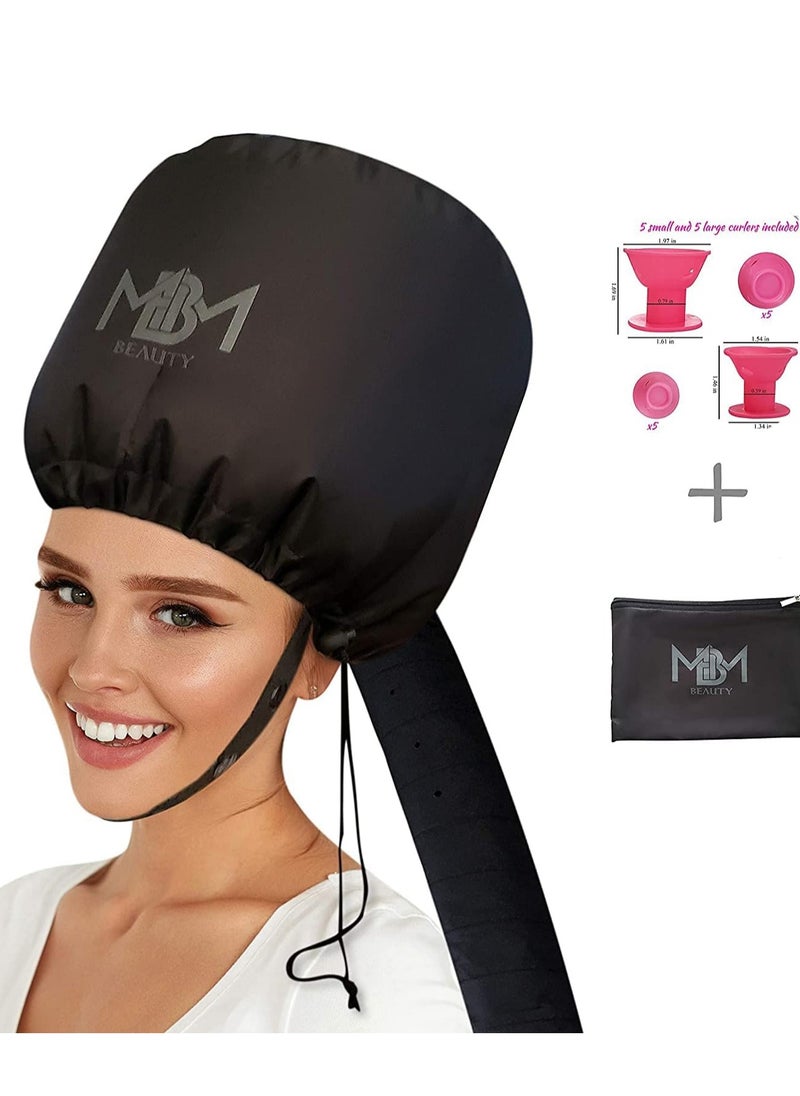 MBM Bonnet Hair Dryer Attachment-W/ 10 Silicone Hair Curlers-Extra Large Adjustable Soft Hooded Hair Dryer Bonnet With Extra Long Hose For Drying,Styling,Curling&Deep Conditioning Fits All Head&Hair Sizes  - Image 1