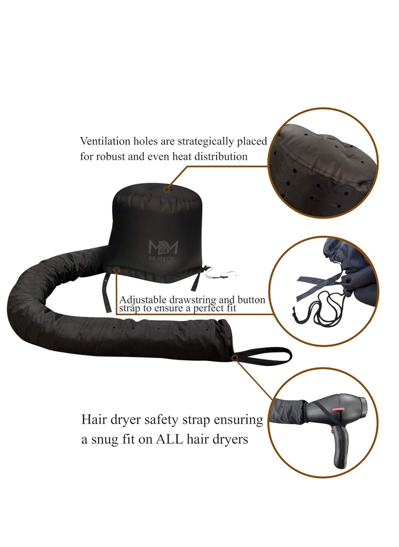 MBM Bonnet Hair Dryer Attachment-W/ 10 Silicone Hair Curlers-Extra Large Adjustable Soft Hooded Hair Dryer Bonnet With Extra Long Hose For Drying,Styling,Curling&Deep Conditioning Fits All Head&Hair Sizes  - Image 3