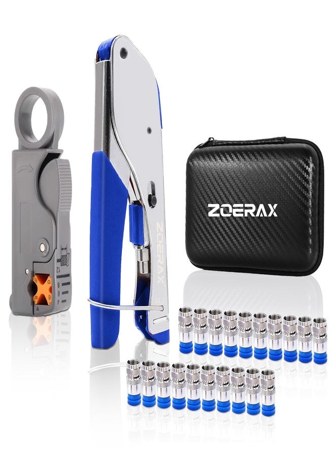 ZOERAX Coax Cable Crimper Kit for RG59 RG6, 3-in-1 Coaxial Tool Set, Includes Stripper & 20PCS F Connectors, Compatible with RG11/RG7, for Satellite TV, Home Theater & Network Cabling - Image 1
