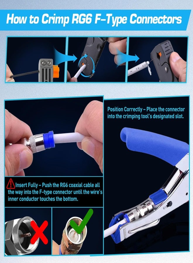 ZOERAX Coax Cable Crimper Kit for RG59 RG6, 3-in-1 Coaxial Tool Set, Includes Stripper & 20PCS F Connectors, Compatible with RG11/RG7, for Satellite TV, Home Theater & Network Cabling - Image 2