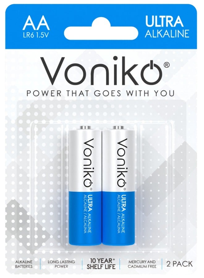 Voniko Alkaline Premium Grade AA Batteries 2 PC Pack  Double A Battery Ultra Alkaline, Long Lasting Power, Leakproof 1.5V 2900mAh -  Batteries 10 Year Shelf Life  - Image 1