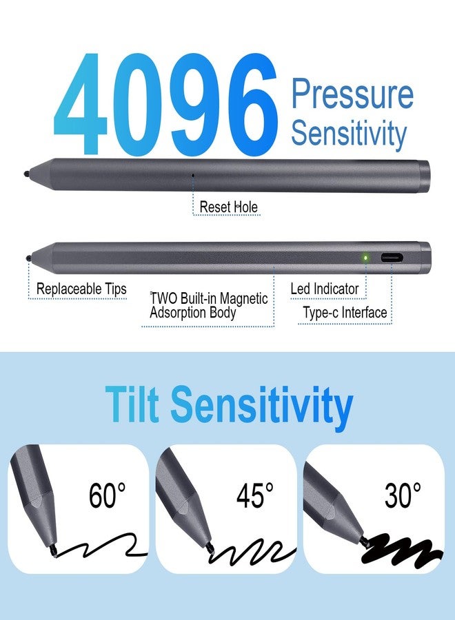 ايفاتش قلم EVACH USI 2.0 للأجهزة اللوحية Chromebook، مزود بخاصية الشحن السريع، وقلم مضاد لراحة اليد، متوافق مع أجهزة Chromebook مثل Acer Spin وASUS Flip وLenovo Duet/IdeaPad/Flex وAmazon Fire Max 11/Fire HD 10 وGoogle Pixel، باللون الرمادي. - Image 3