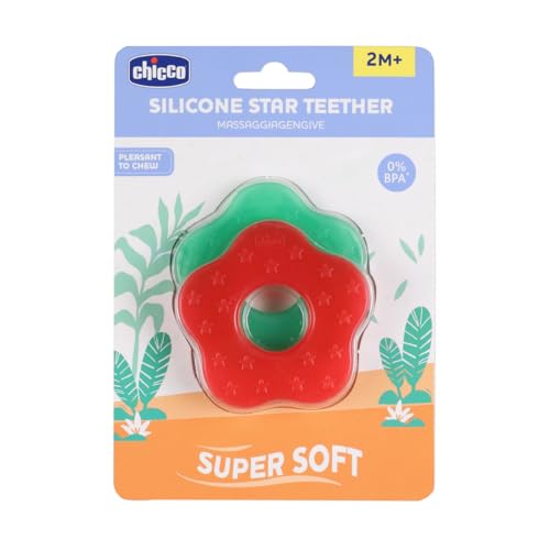 Chicco Teether Supersoft Star 2M+ 2Pc Red + Green - Image 1