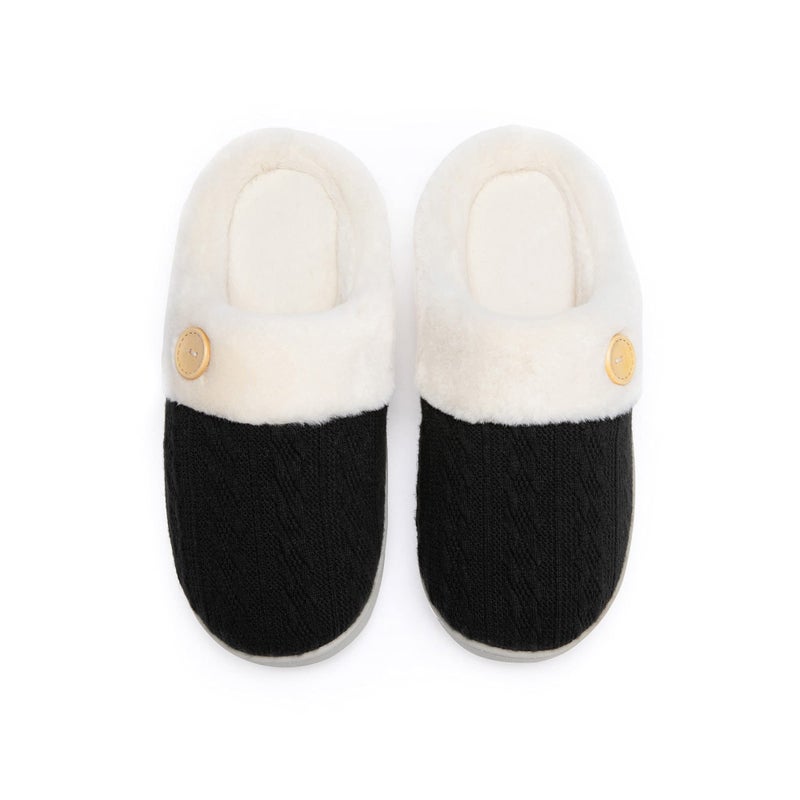 Chantomoo Womens Slipper Warm Comfy Memory Foam House Slippers Knitted Shoes Faux Fur Lined Anti-Skid Rubber Sole Bedroom Cozy Indoor Outdoor Slippers Black Size 9 10 8.5 - Image 5
