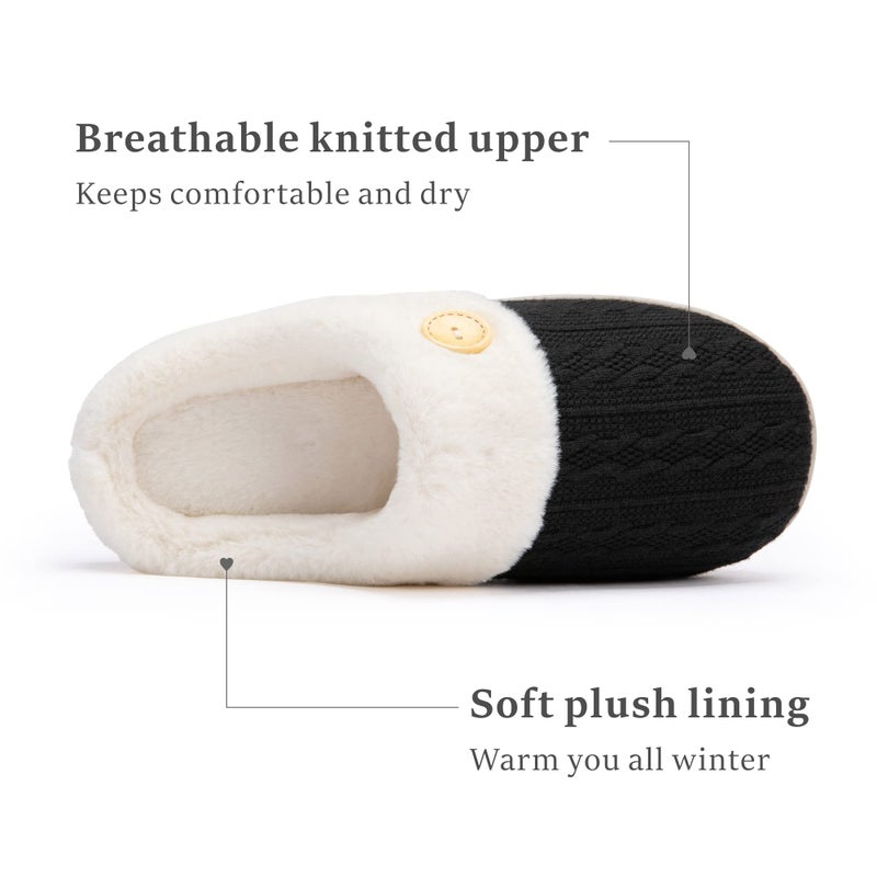 Chantomoo Womens Slipper Warm Comfy Memory Foam House Slippers Knitted Shoes Faux Fur Lined Anti-Skid Rubber Sole Bedroom Cozy Indoor Outdoor Slippers Black Size 9 10 8.5 - Image 3