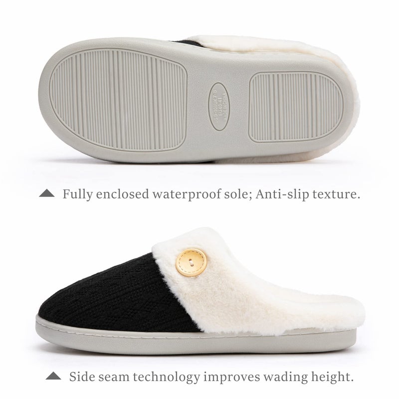 Chantomoo Womens Slipper Warm Comfy Memory Foam House Slippers Knitted Shoes Faux Fur Lined Anti-Skid Rubber Sole Bedroom Cozy Indoor Outdoor Slippers Black Size 9 10 8.5 - Image 2