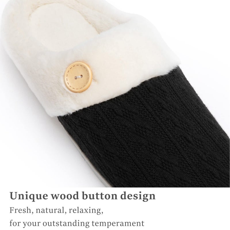 Chantomoo Womens Slipper Warm Comfy Memory Foam House Slippers Knitted Shoes Faux Fur Lined Anti-Skid Rubber Sole Bedroom Cozy Indoor Outdoor Slippers Black Size 9 10 8.5 - Image 4