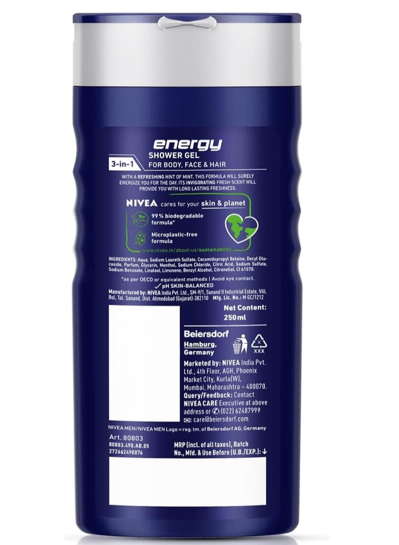 Nivea Pack Of 2 Nivea Energy Shower Gel 250ml - Image 2