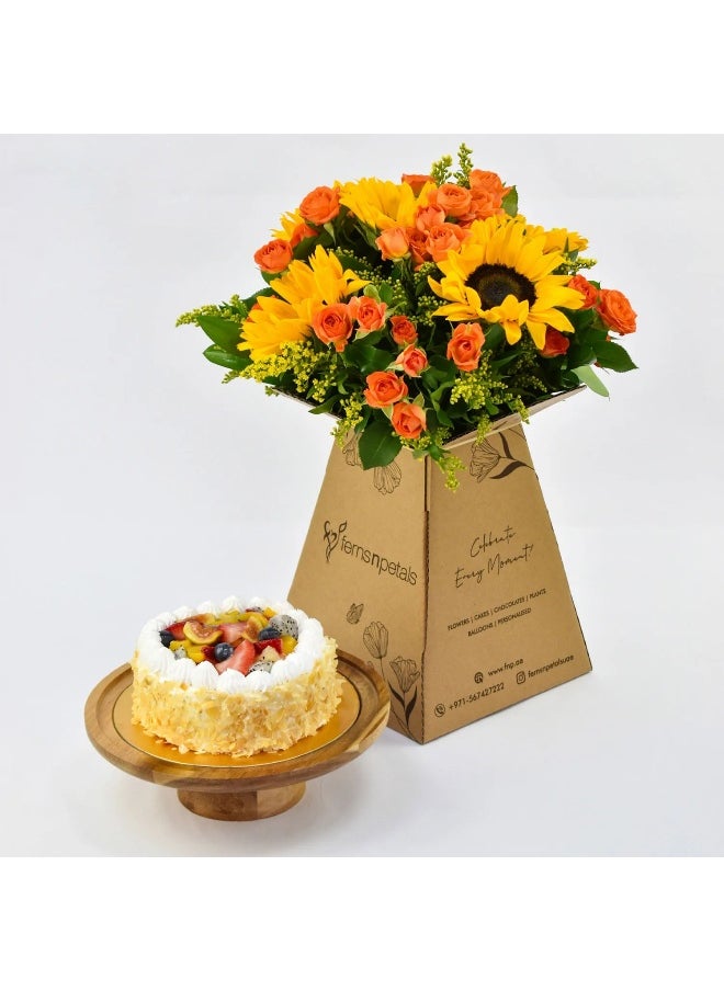 Ferns N Petals - Sugar Free Cake With Fresh Flowers - Image 1