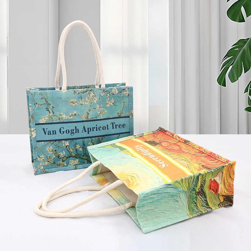 Artistic Ins Style Double-Sided Floral Shoulder Cotton Bag Portable Canvas Tote Bag Women'S Portable Outgoing Crossbody Bag - Image 2