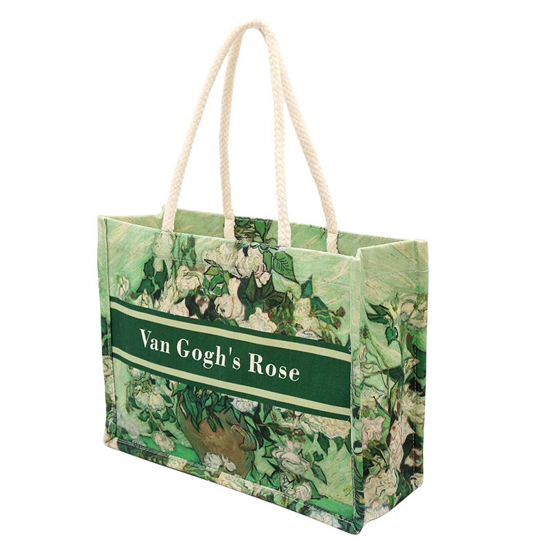 Artistic Ins Style Double-Sided Floral Shoulder Cotton Bag Portable Canvas Tote Bag Women'S Portable Outgoing Crossbody Bag - Image 1