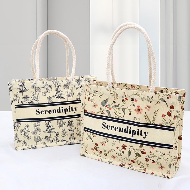 Artistic Ins Style Double-Sided Floral Shoulder Cotton Bag Portable Canvas Tote Bag Women'S Portable Outgoing Crossbody Bag - Image 4