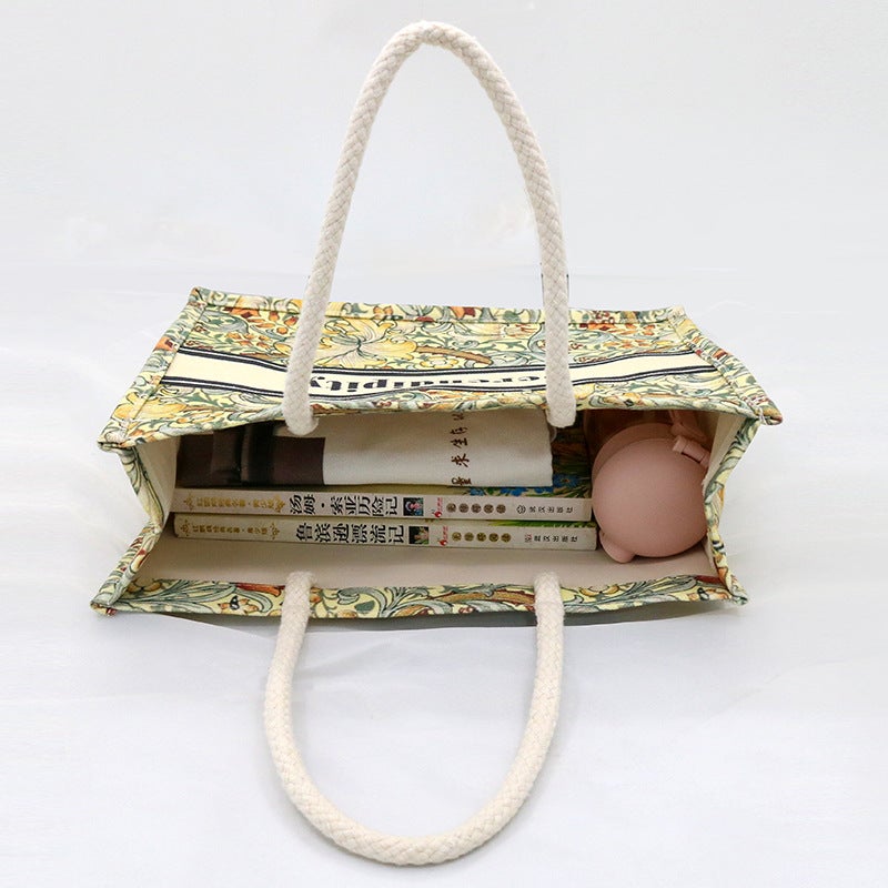 Artistic Ins Style Double-Sided Floral Shoulder Cotton Bag Portable Canvas Tote Bag Women'S Portable Outgoing Crossbody Bag - Image 5