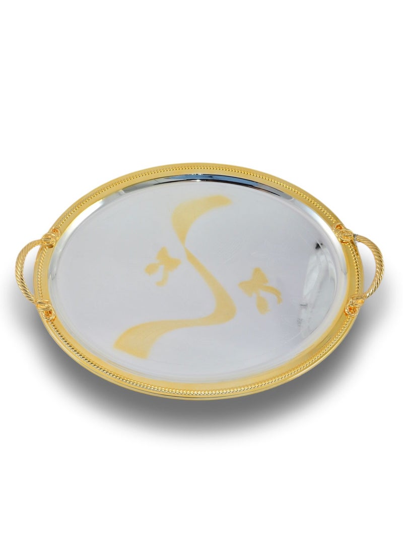 Homemaker 2-Piece Oval Luxury Serving Tray, Large 47cm x 36cm & Medium 43.5cm x 33.5cm, Steel, Silver & Gold - Image 3