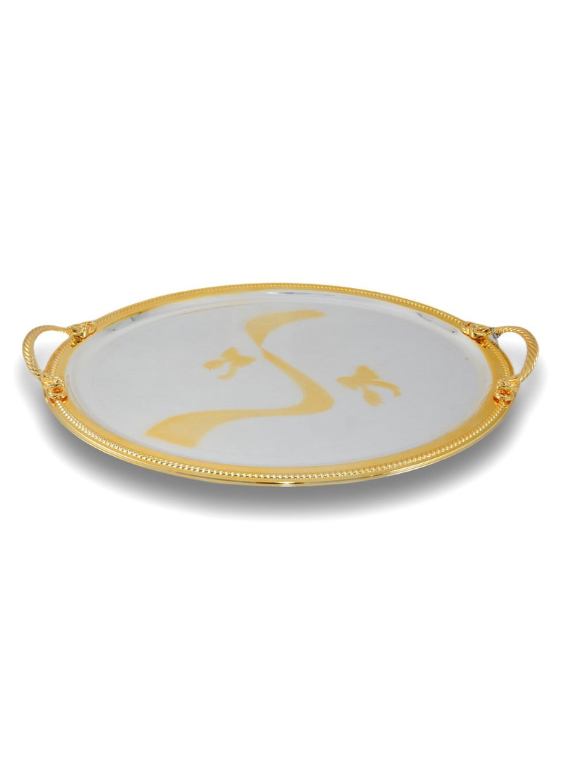 Homemaker 2-Piece Oval Luxury Serving Tray, Large 47cm x 36cm & Medium 43.5cm x 33.5cm, Steel, Silver & Gold - Image 4