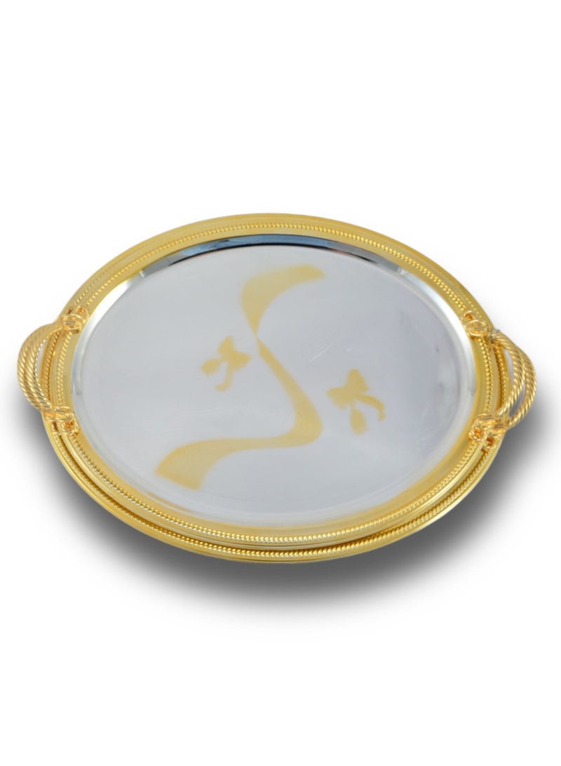 Homemaker 2-Piece Oval Luxury Serving Tray, Large 47cm x 36cm & Medium 43.5cm x 33.5cm, Steel, Silver & Gold - Image 2