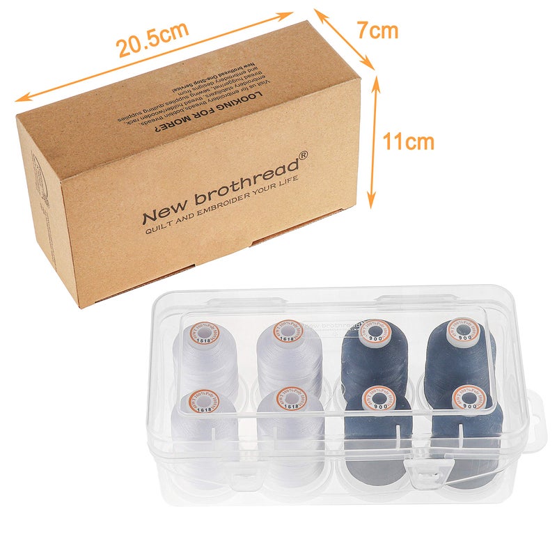 New brothread Polyester Embroidery Machine Thread 1000m Each with Clear Plastic Storage Box for Embroidery & Quilting - 4xSnow White+4xBlack - Image 2