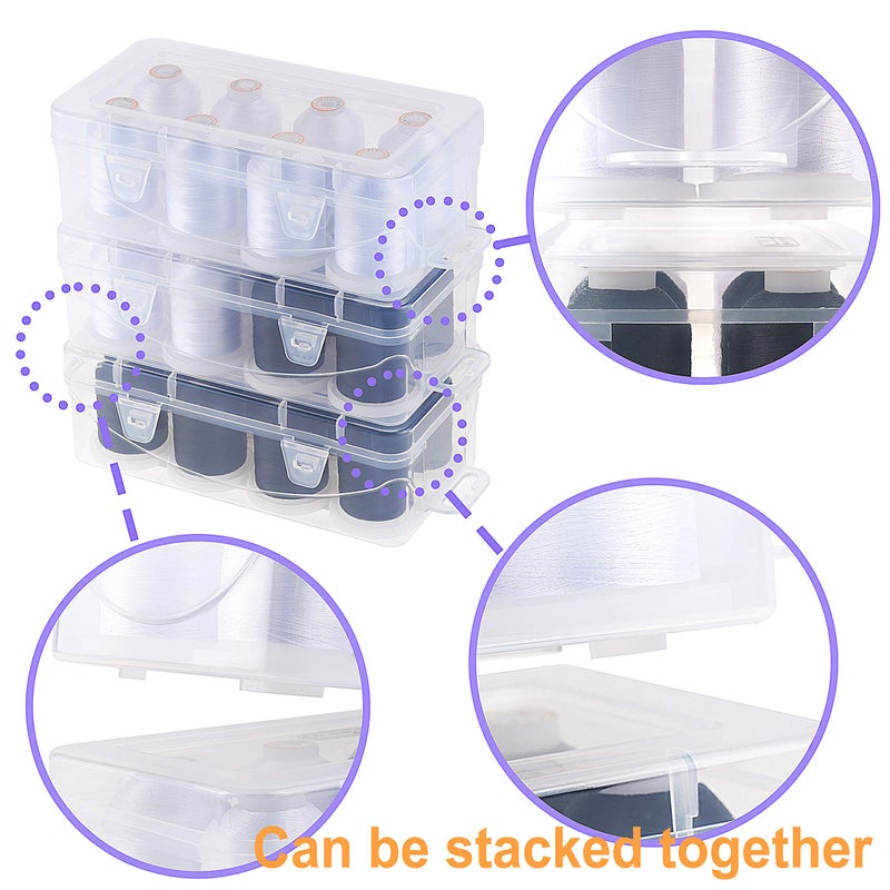 New brothread Polyester Embroidery Machine Thread 1000m Each with Clear Plastic Storage Box for Embroidery & Quilting - 4xSnow White+4xBlack - Image 4