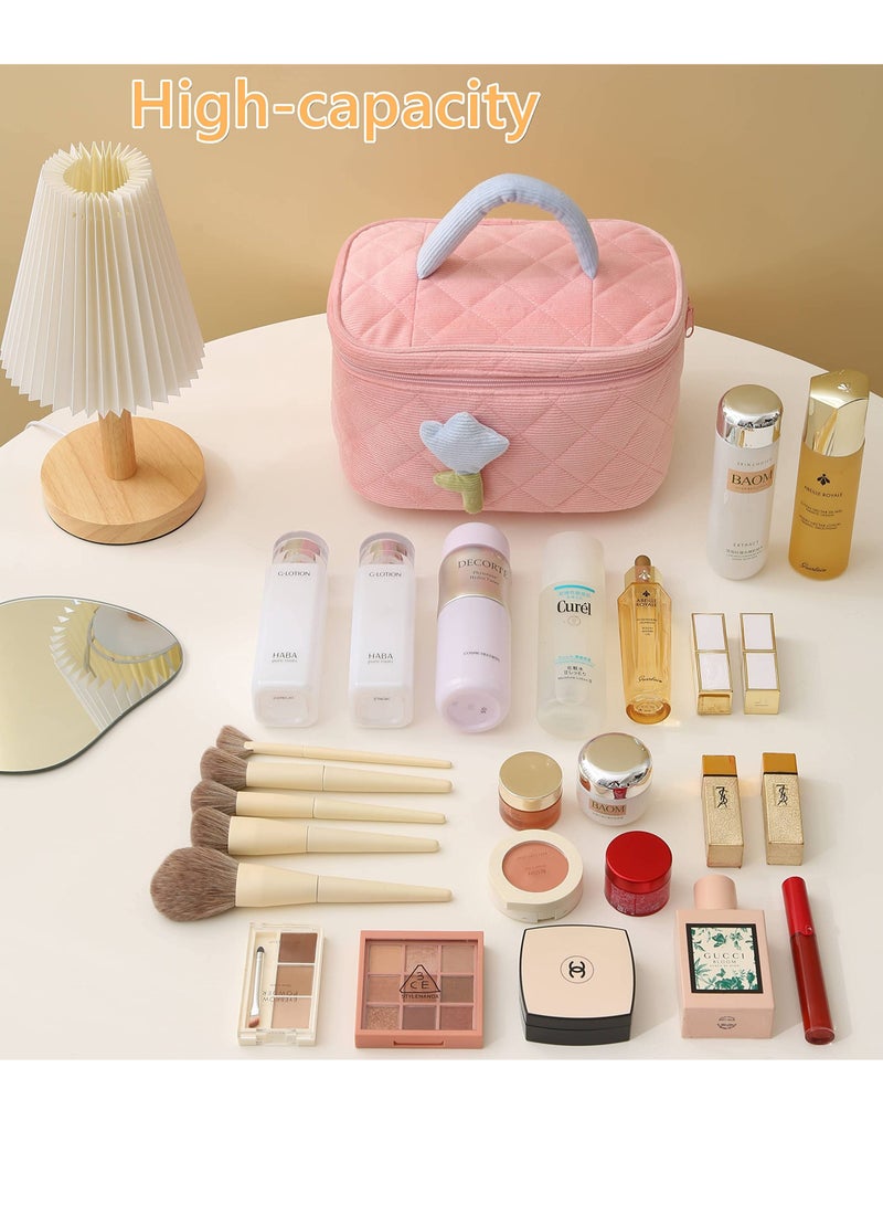 KASTWAVE Corduroy Makeup Bag Set Cosmetic Bag, Organizer  Large Bucket Bag with Bandbag Makeup Pouch for Women Girls,travel Organizer Compliant Bag for Women Girls Gift（Cream White) 2pack - Image 4