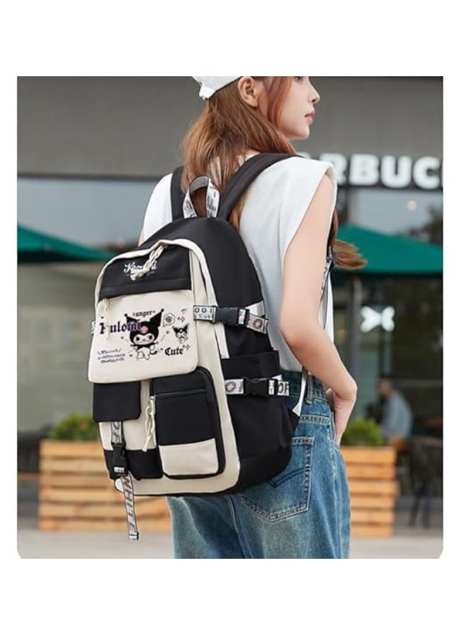  بالي حقيبة ظهر PALAY® Kuromi للفتيات في سن 6-12 عامًا، حقيبة ظهر مدرسية أنيقة بطباعة Kuromi من Kawaii للفتيات، حقيبة ظهر كبيرة متعددة الطبقات للسفر، هدية للطلاب المراهقين - Image 4