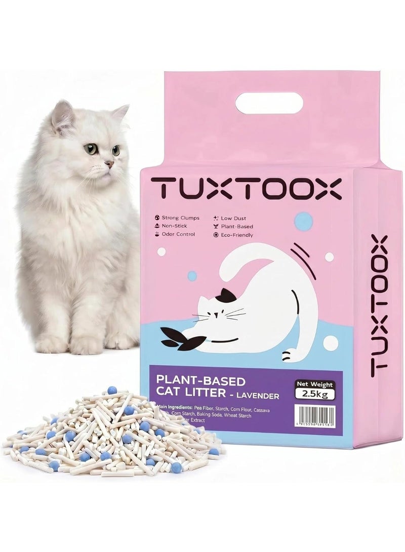 TUXTOOX Plant-Based Cat Litter Lavender 2.5kg Eco-Friendly Tofu Cat Litter Fast Clumping Low Dust Superior Odor Control - Image 1