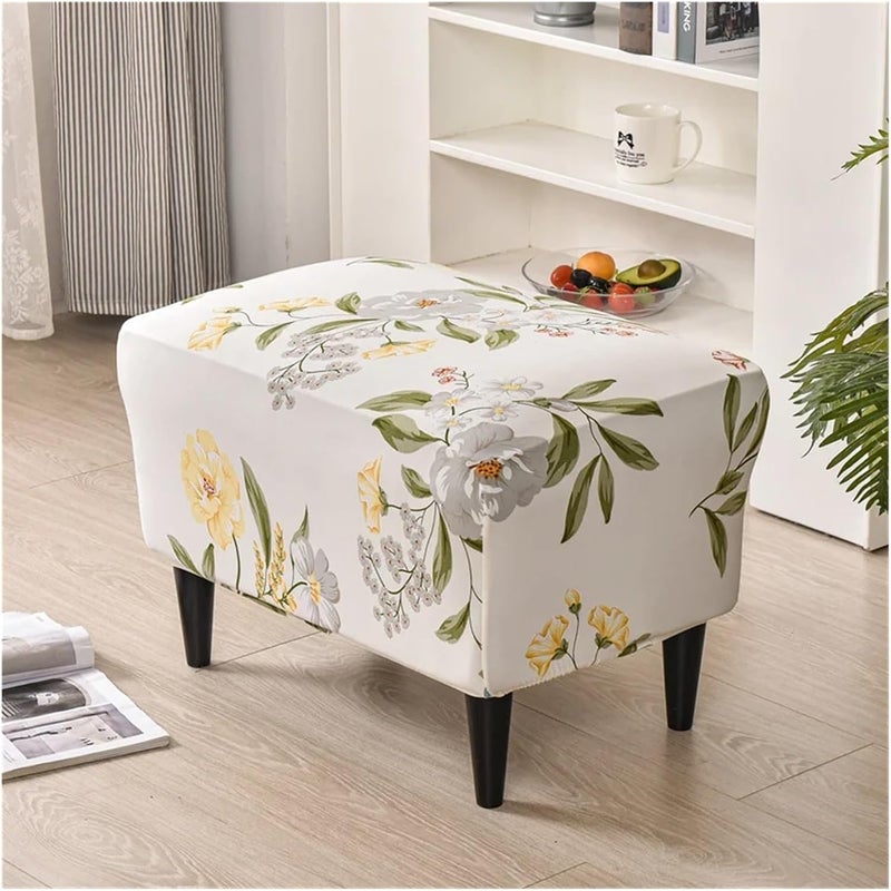 Chair Covers Armchair 2pcs Elastic Floral Printed Wing Back Chair Slipcover Non-Slip Furniture Protector for Bedroom Office(B1 Ottoman Cover) - Image 1