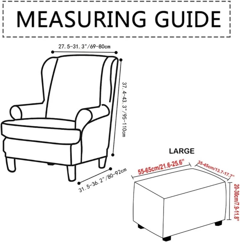 Chair Covers Armchair 2pcs Elastic Floral Printed Wing Back Chair Slipcover Non-Slip Furniture Protector for Bedroom Office(B1 Ottoman Cover) - Image 3
