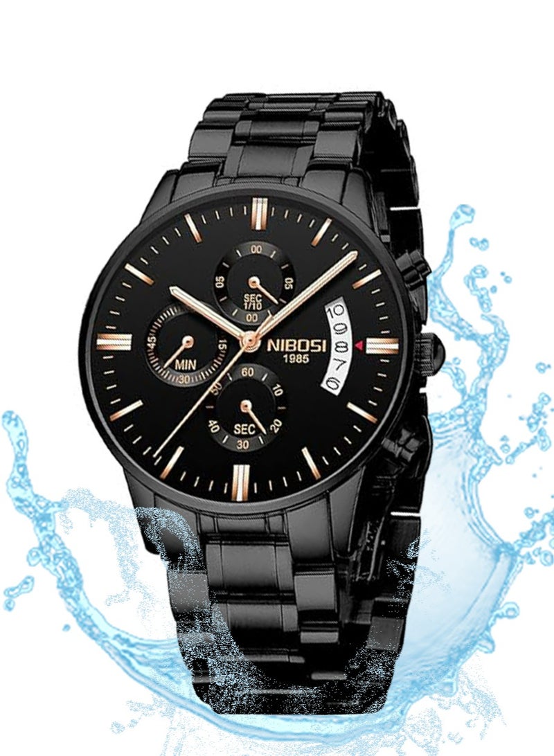 رجل نمط ساعة 【 ستينلسّ ستيل 】 تاريخ ماء وقت ساعة , 【 ستينلسّ ستيل 】 حزام سير ماء ساعة يحاكي كلاسيكيّ مرو ساعة - Image 1