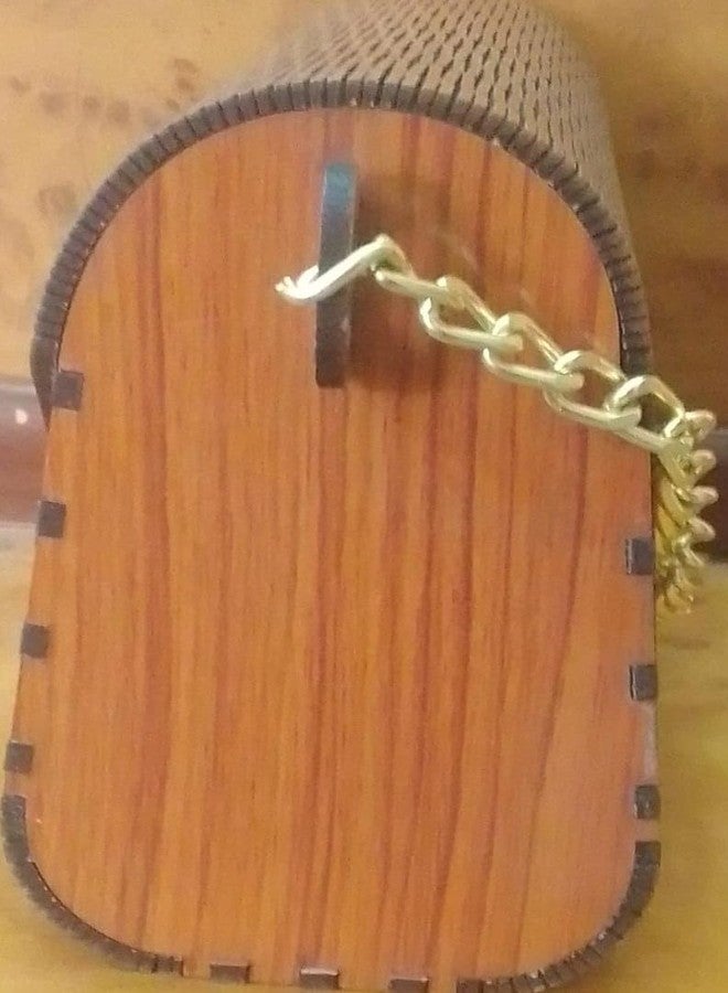 Vintage Wooden Clutch Purse with Golden look Chain Handle, Bamboo Pattern Design - Image 3