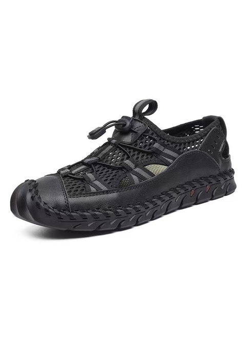 1655 size cross-border casual mens shoes hand-stitched sandals mesh pedal anti-collision toe 675g 48 size Black