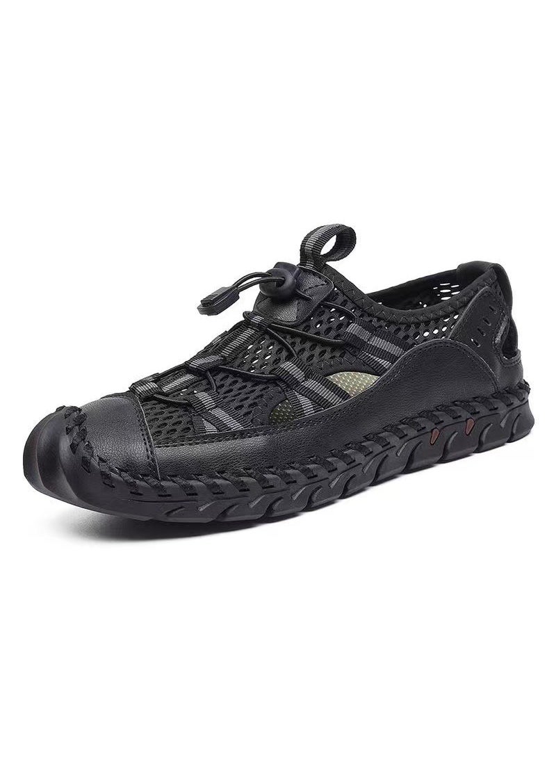 1655 size cross-border casual mens shoes hand-stitched sandals mesh pedal anti-collision toe 675g 48 size Black