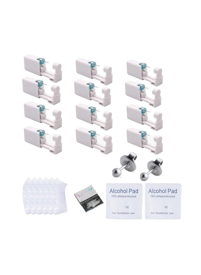 12 Pairs No Pain Ear Piercing Kit, Disposable Self Piercing Gun with 24Pcs Ear Studs & Cleaning Tools, Portable Nose Ear Piercer for Home Household Use, Safe Easy-to-Use Body Piercing Tools for Men Women（203） - Image 1