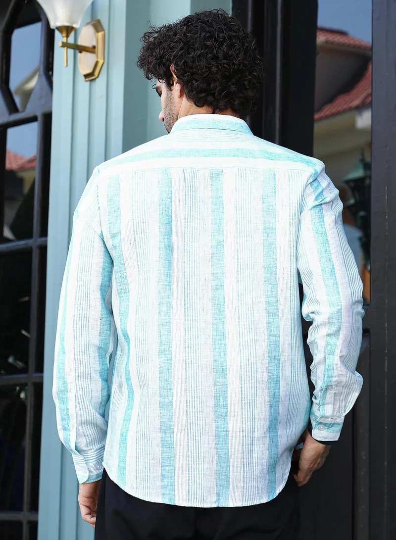 Campus Sutra Men's Sky Blue Pincandy-Striped Regular Shirt