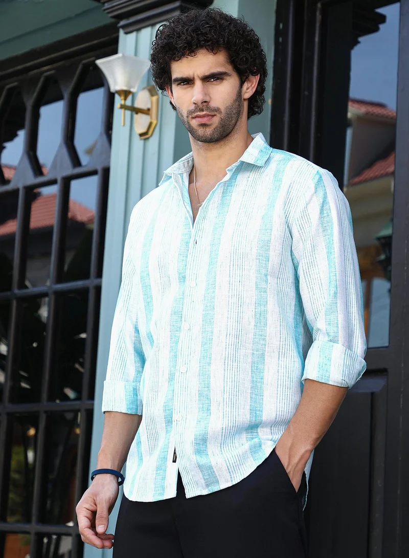 Campus Sutra Men's Sky Blue Pincandy-Striped Regular Shirt
