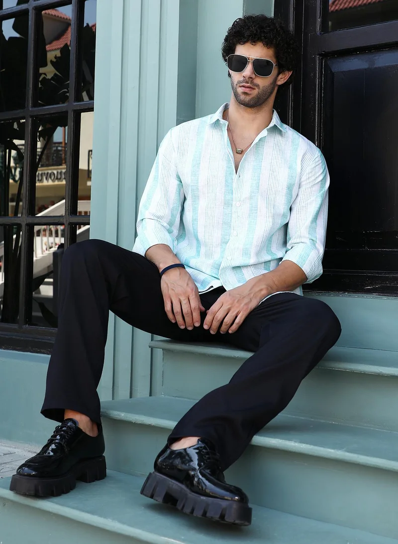 Campus Sutra Men's Sky Blue Pincandy-Striped Regular Shirt
