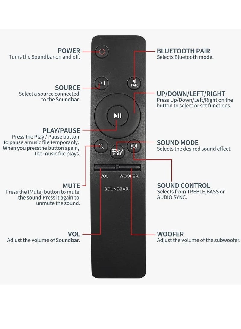 PopZa Replacement Remote Control for Samsung Smart TV, Suitable for Samsung Smart Sound Bar TV Models (AH59-02767A) with battery - Image 5